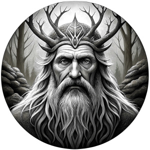 Nordic Mimir - Guard the Source of Tree Yggdrasilr high-definition design grey and black, realistic tattoo design, white background