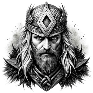 walhalla, viking warrior,  runics face, black work, white backrounds