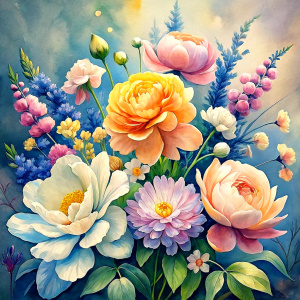 watercolor image ,Pink white Peonies Snowdrops, lobelia, canna,salvia , carnation, Common Crape Myrtle., Ranunculus viburnum, wax flower, dandelion, geranium , watercolor , watercolor , artichoke ,aster,pansy,poppy ,lavender,anemone ,oleander , succulent