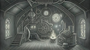  inside a steampunk house, realism, perfect composition, low detailed, 4D,