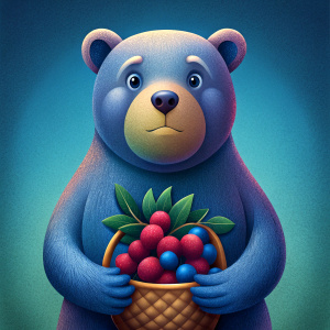 sad bear holding basket with berries