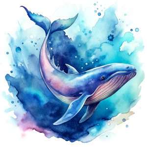 watercolor whale with splash