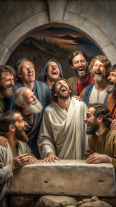 hombres de la decada antes de cristo, riendose de una tumba, realista