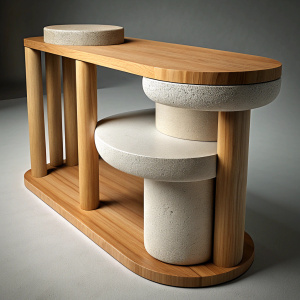 desk made of wood and concrete