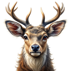 Realistic photograph of a complete face Deer, white background