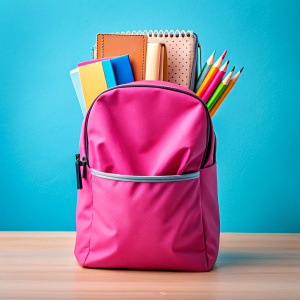 school bag with stationery