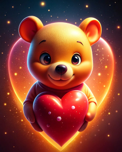 cute winnie the pooh, heart background,
 T-shirt illustration. transparent, white background