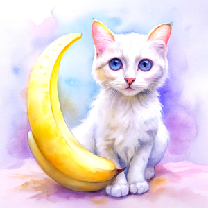 bigeye cat with enormous  banana background