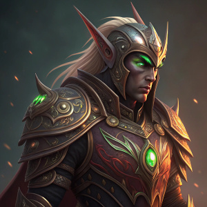 Digital fan art of a blood elf warrior from World of Warcraft. Detailed armor and unique blood elf features highlighted. Dark background with gradient effect.