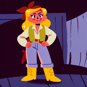 Coco Bandicoot from Crash Bandicoot, full digital render, wearing green vest, white shirt, capri pants, boots. Posing in a determined stance. Illustration background