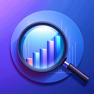 Magnifying glass focused on a lot of charts