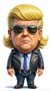 Avatar Pixar style illustration troll version of Donald Trump as a sons of anarchy biker with sunglasses, full view head to toe