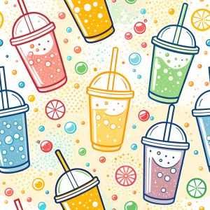 Bubble milk tea
,Fun colorful line doodle shape seamless pattern. Creative minimalist style art background for children or trendy design with basic shapes. Simple childish scribble backdrop.