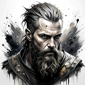 Nordic ragnar - perfect realistic art, high-definition grey and black, white background tattoo design