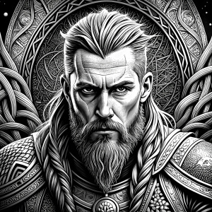 Nordic ragnar - perfect realistic art, high-definition grey and black, white background tattoo design