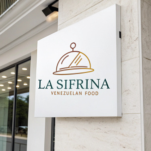 La Sifrina logo displayed prominently. Bow-shaped logo with 'Venezuelan food' text. Sleek, modern design on white backdrop.