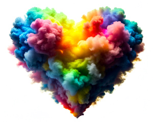 colorful burst of cloud, colors in the shape of the heart with white background