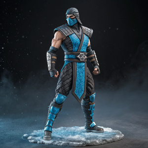 High-definition image of Sub-Zero Mortal Kombat action figure. Dark background