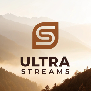 Modern logo for Ultra Streams featuring the letter S. Simple and sleek design in brown and neutral tones.