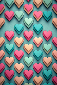 pattern with hearts, symmetric style, Paper cut craft, minimalism, flat design, pastel colour