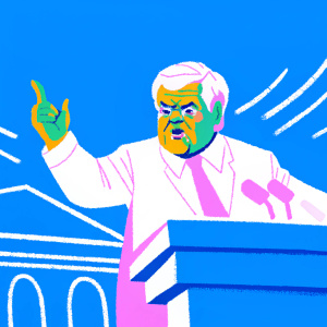 Cartoon illustration of Newt Gingrich. The illustration shows him with a green goblin-like appearance. Exaggerated features, face and upper body. Aged, textured background.