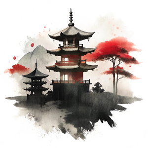 a Japanese zen style abstract art illustration using brush stroke style. Black ink with no background images, plain white background