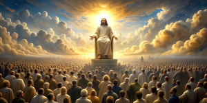 Jesus sit on heavenly throne and millions of people worship him 