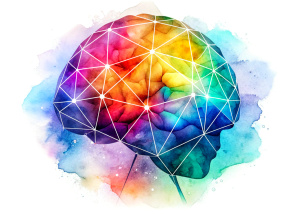 watercolor, geometric creating brain on white background high definition, 4k, full image
white border
