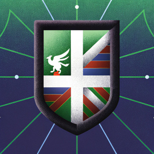 The Genoa Cricket and Football Club logo redesign. Modern and bold. Navy and white colors. Shield with a leaping winged creature