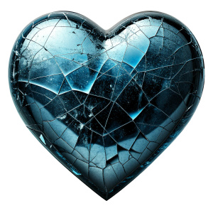 A black heart made entirely of frozen and broken glass