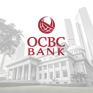 OCBC Bank logo design. Bold crimson emblem. Simple and elegant, displayed on a plain white canvas.