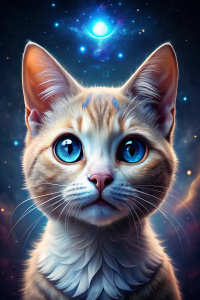draw a kao-mani cat with different eyes on a space background
