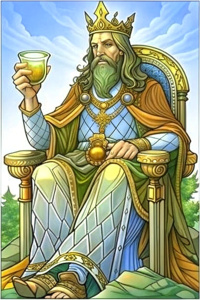 the king on the throne with a cup on the back of the card