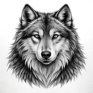 Nordic Ylva - The She-Wolf - perfect realistic art, high-definition grey and black, white background tattoo design