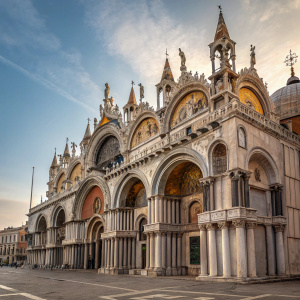 Santa Maria Formosa church in Venice, Italy. Exquisite facade with intricate carvings, statues, and numerous arches.