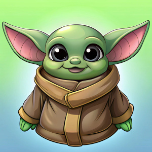 little cute baby yoda is smiling 