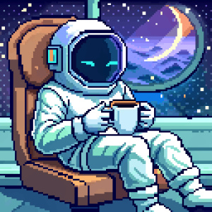 An astronaut having a  coffee inside a spacecraft