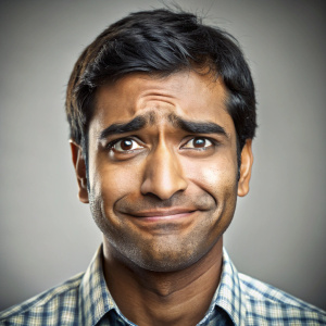 image with same Indian men half side worried and another half happy