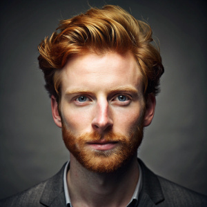 Portrait of a handsome 30 year old ginger man, high detailing