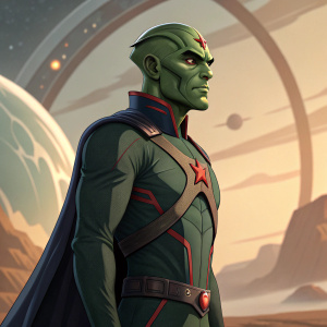 Illustration of J'onn J'onzz, green Martian Manhunter from DC Universe. Digital art