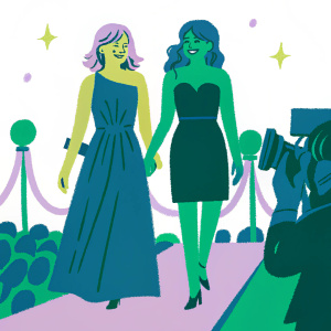 Rashida Jones and Dianna Agron at Cannes Film Festival. Both wearing black dresses. Hair styled in curls. Red carpet scene with paparazzi and flashing lights.