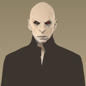 white lord voldemort from harry potter with redf eyes