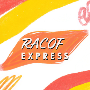 Racof Express logo featuring sleek, modern font and dynamic abstract shape.