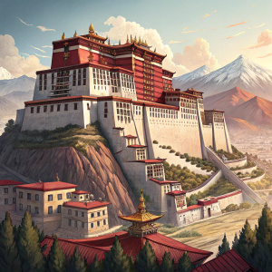 Potala Palace, majestic architectural marvel, towering over Lhasa's skyline. Located on the Red Hill.