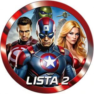 Logo circular con iron man, viuda negra, mujer maravilla, capitan america, que diga Lista 2