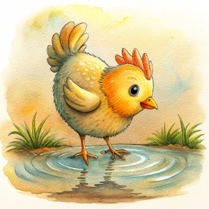 little chicken drinking from a puddle of water