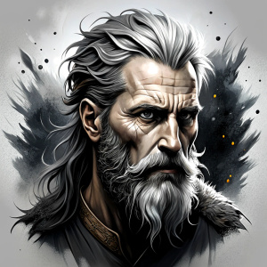 odin perfect realistic art, high-definition, high-definition grey and black, white background 