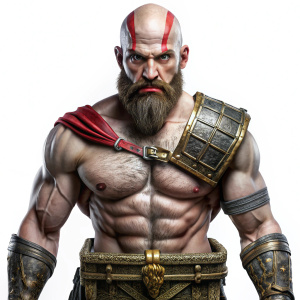 Serious kratos with wild chest  on white background