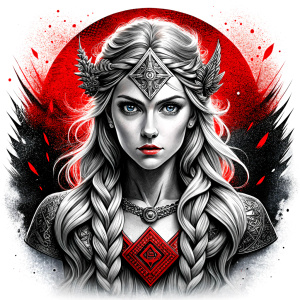 Frigg - Nordic Goddess perfect realistic art, high-definition grey and black, white background tattoo design