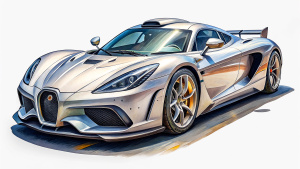 super Ultra high intricately detailed, clipart,2000s super car, watercolor, White background,digital arts